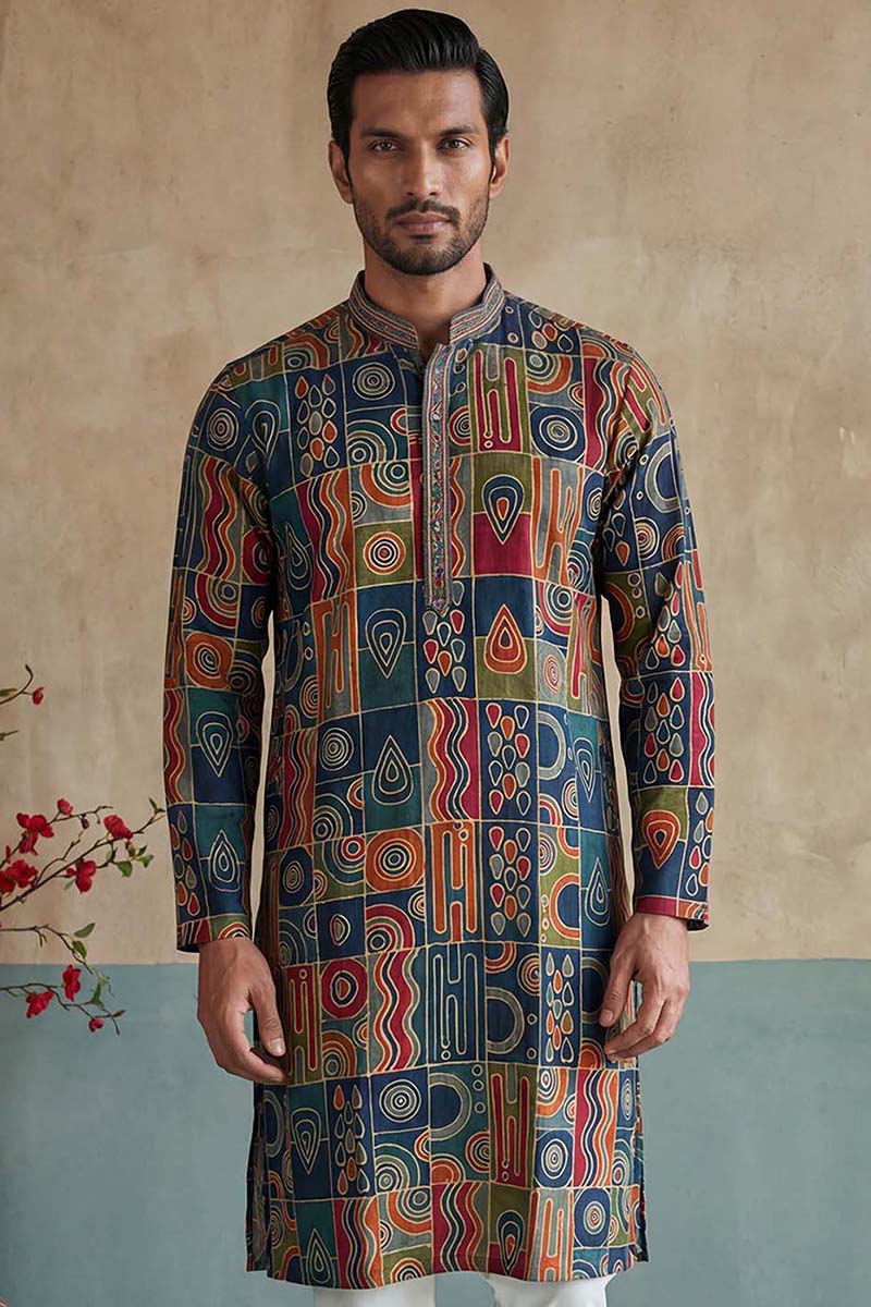 Viscose Rayon Multi Abstract Printed Calf Length Straight Kurta With Trousers MKSET1984