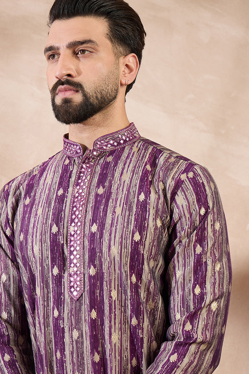Purple Silk Blend Abstract Printed Straight Kurta MKU2008