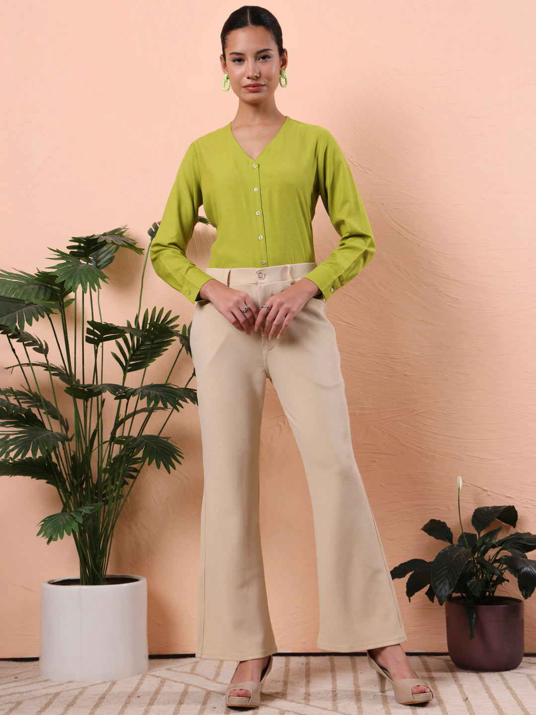smart opaque v neck formal shirt