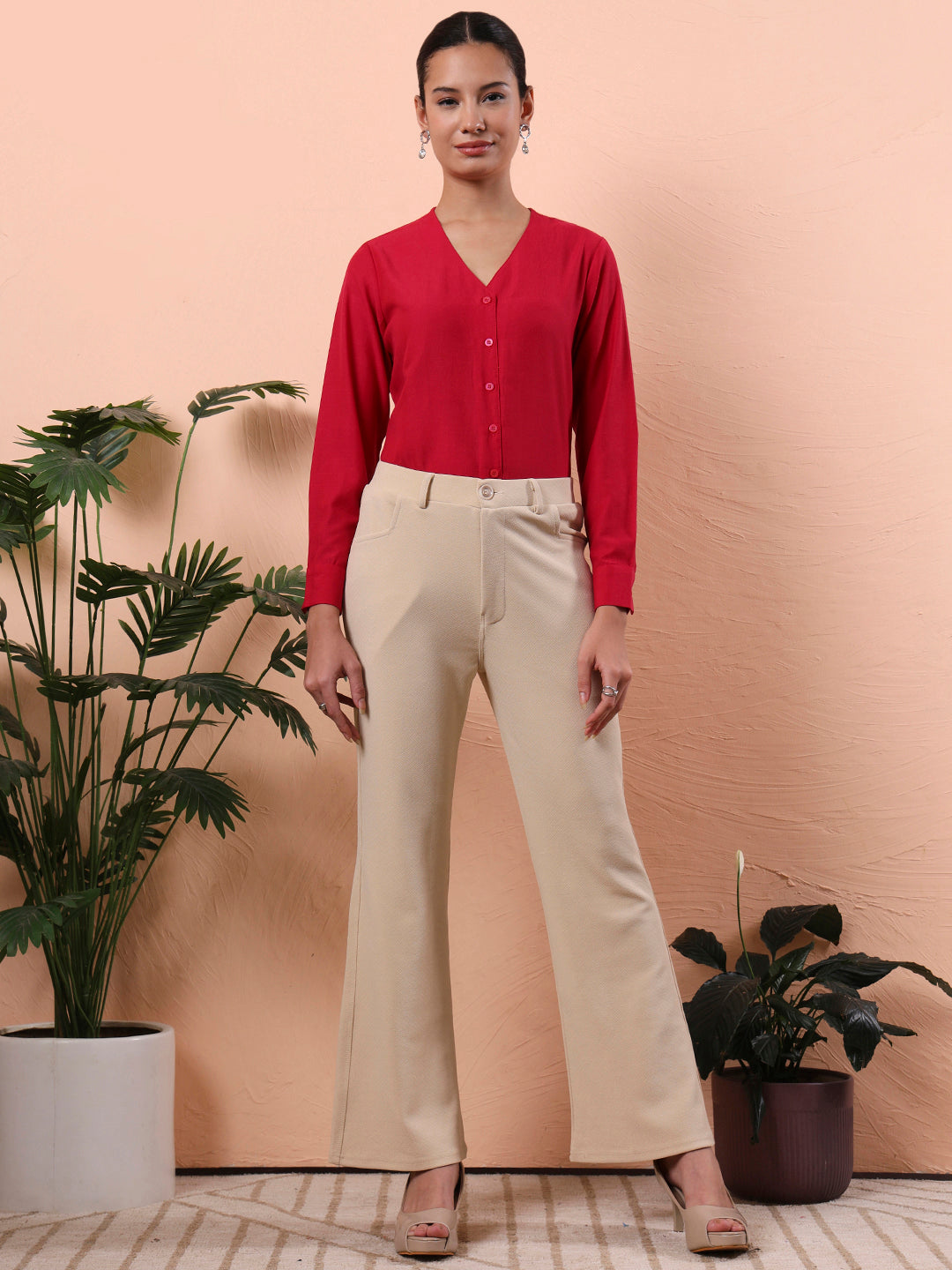 smart opaque v neck formal shirt