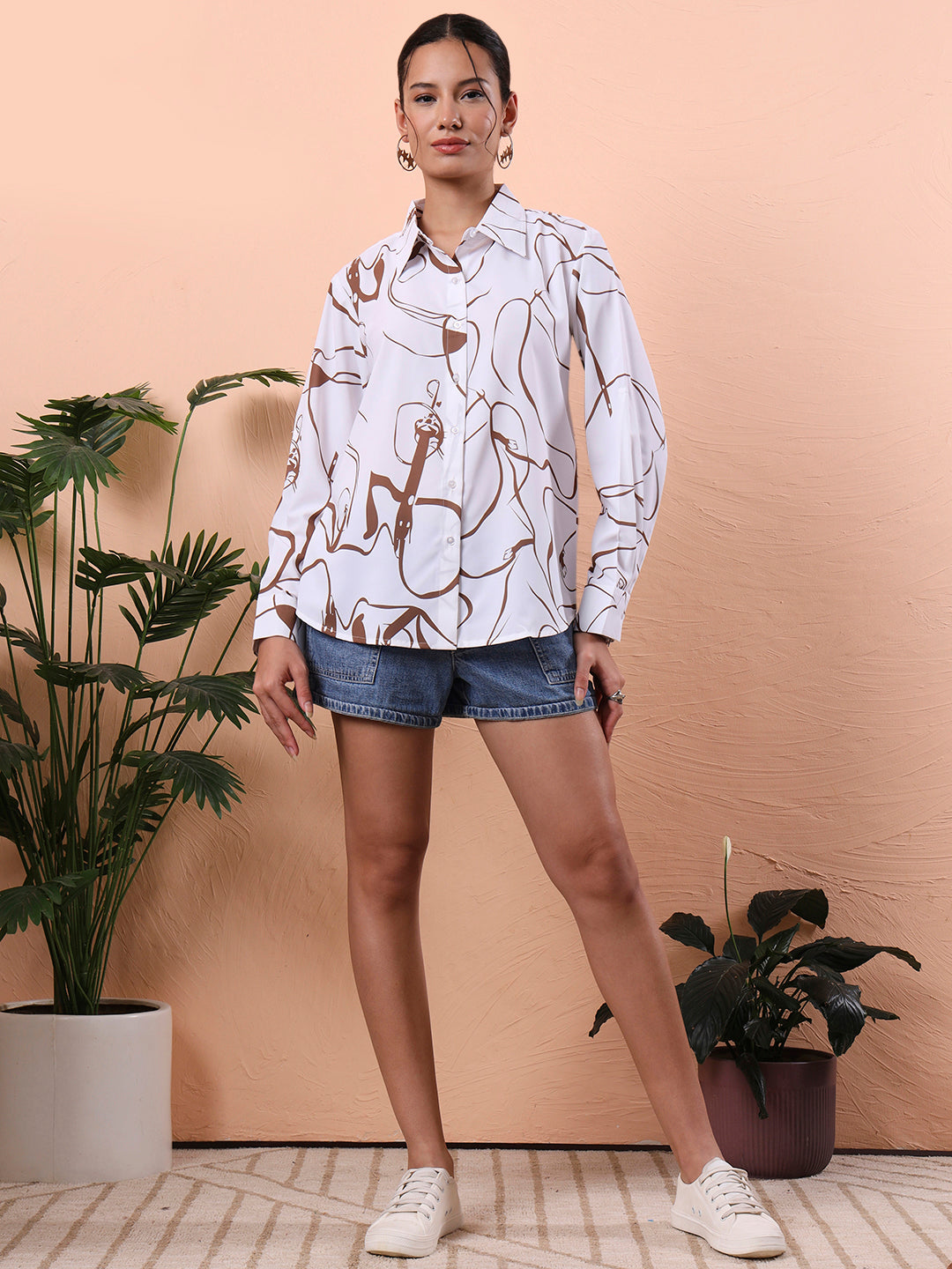 flex fit oversized relaxed opaque printed casual shirt