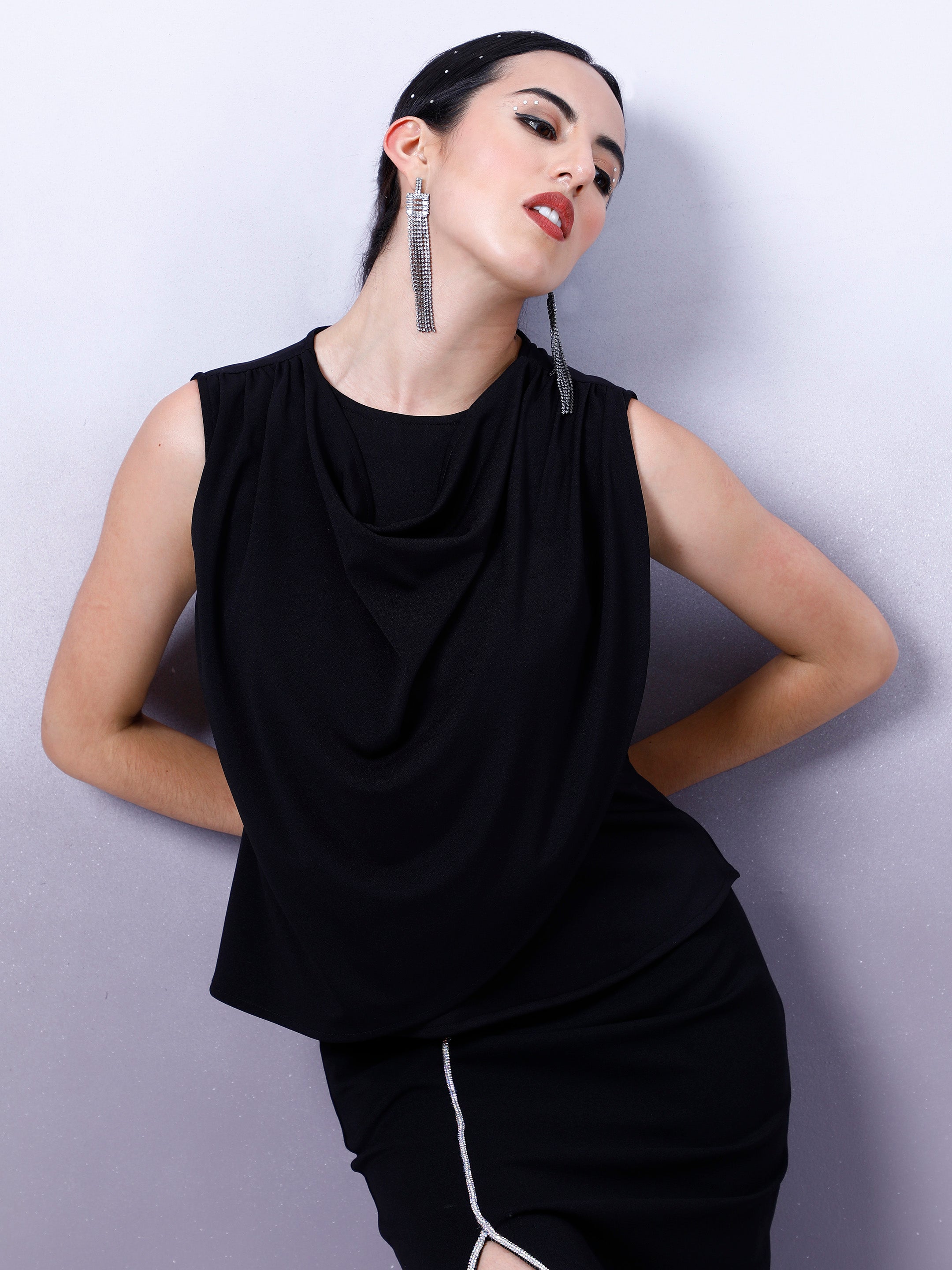 athena women cowl neck layered peplum top