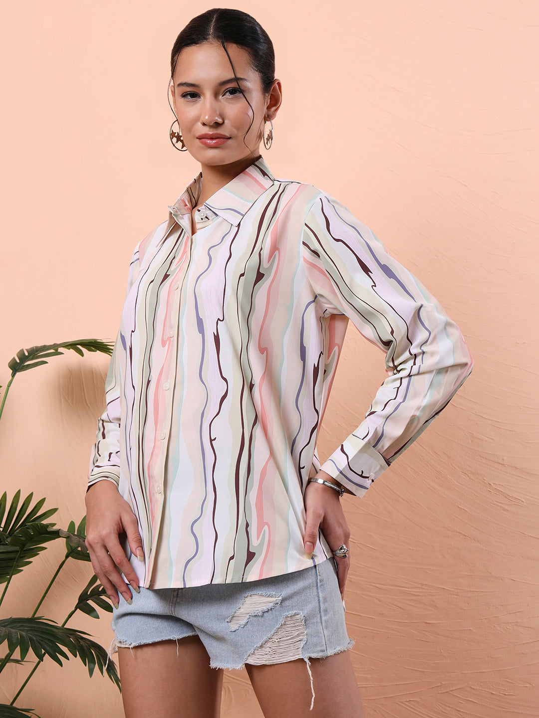flex fit oversized relaxed opaque printed casual shirt