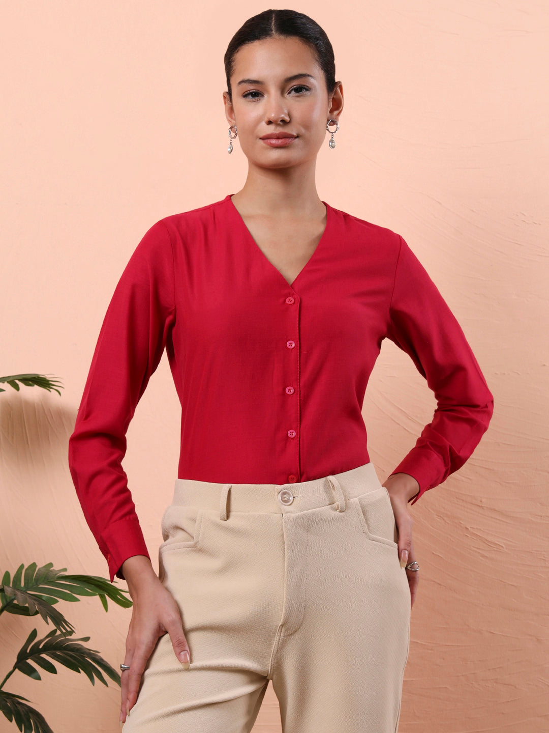 smart opaque v neck formal shirt
