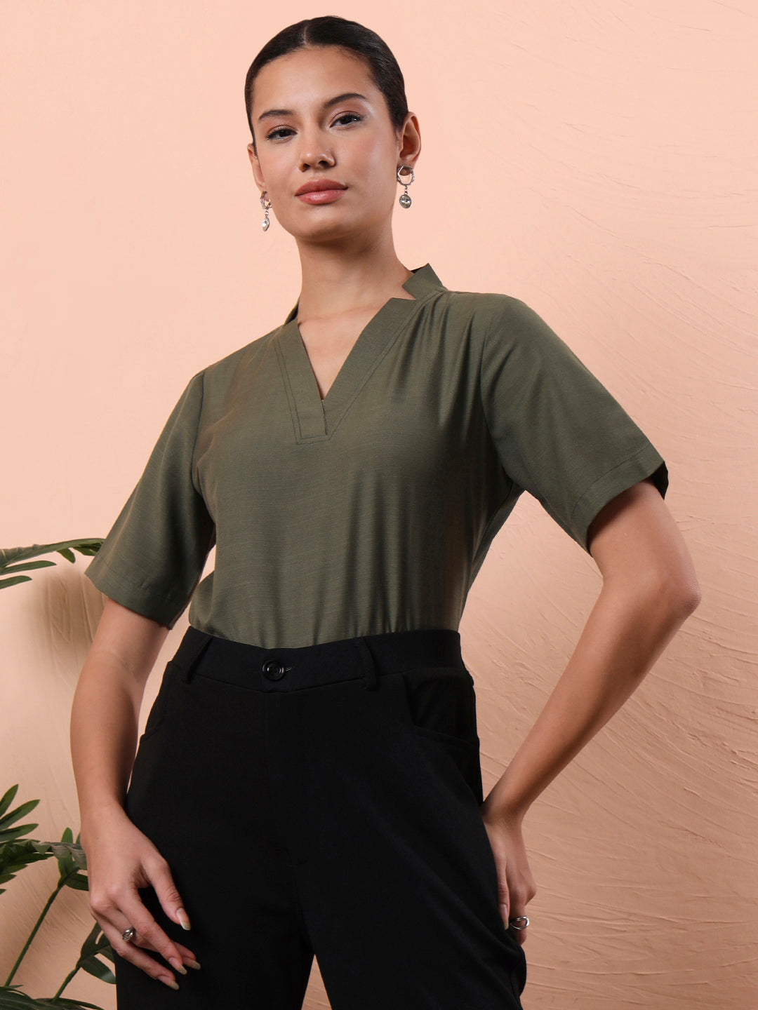 the lifestyle co olive v neck shirt style top