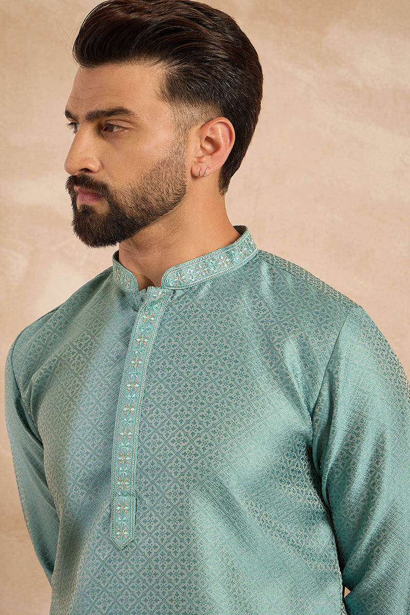 Green Polyester Solid Embroidered Straight Kurta With Trouser MKSET1735