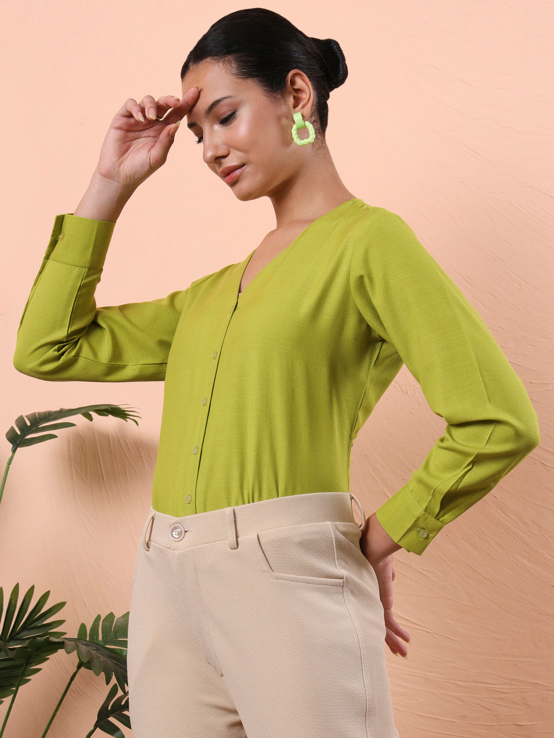 smart opaque v neck formal shirt