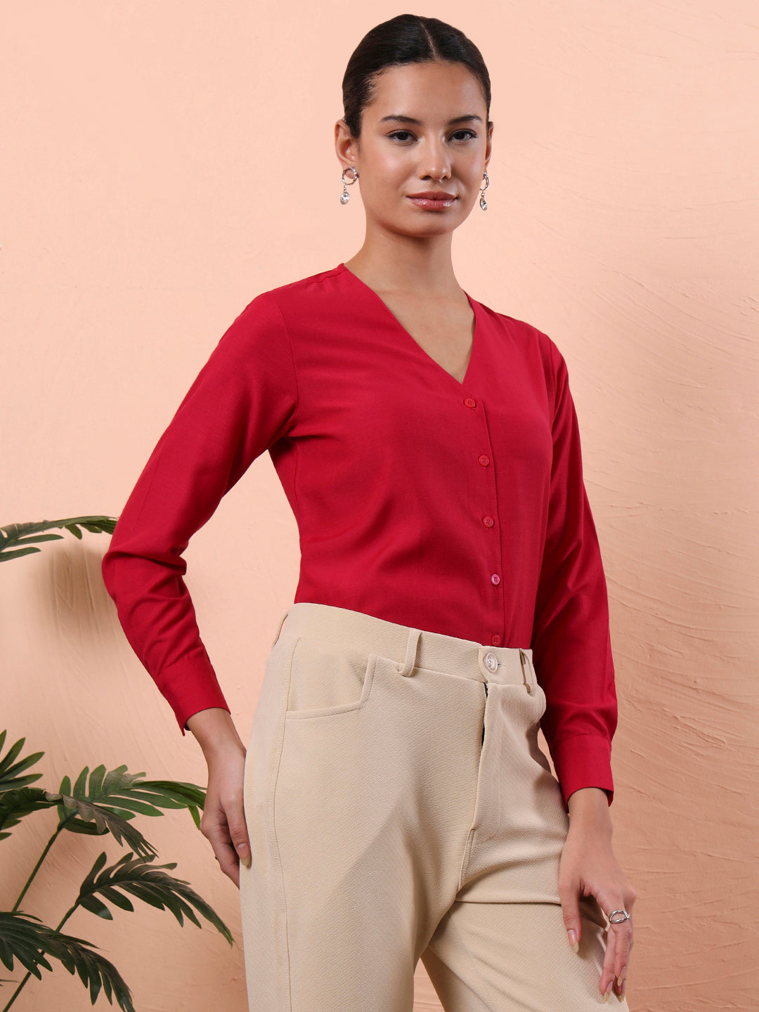 smart opaque v neck formal shirt