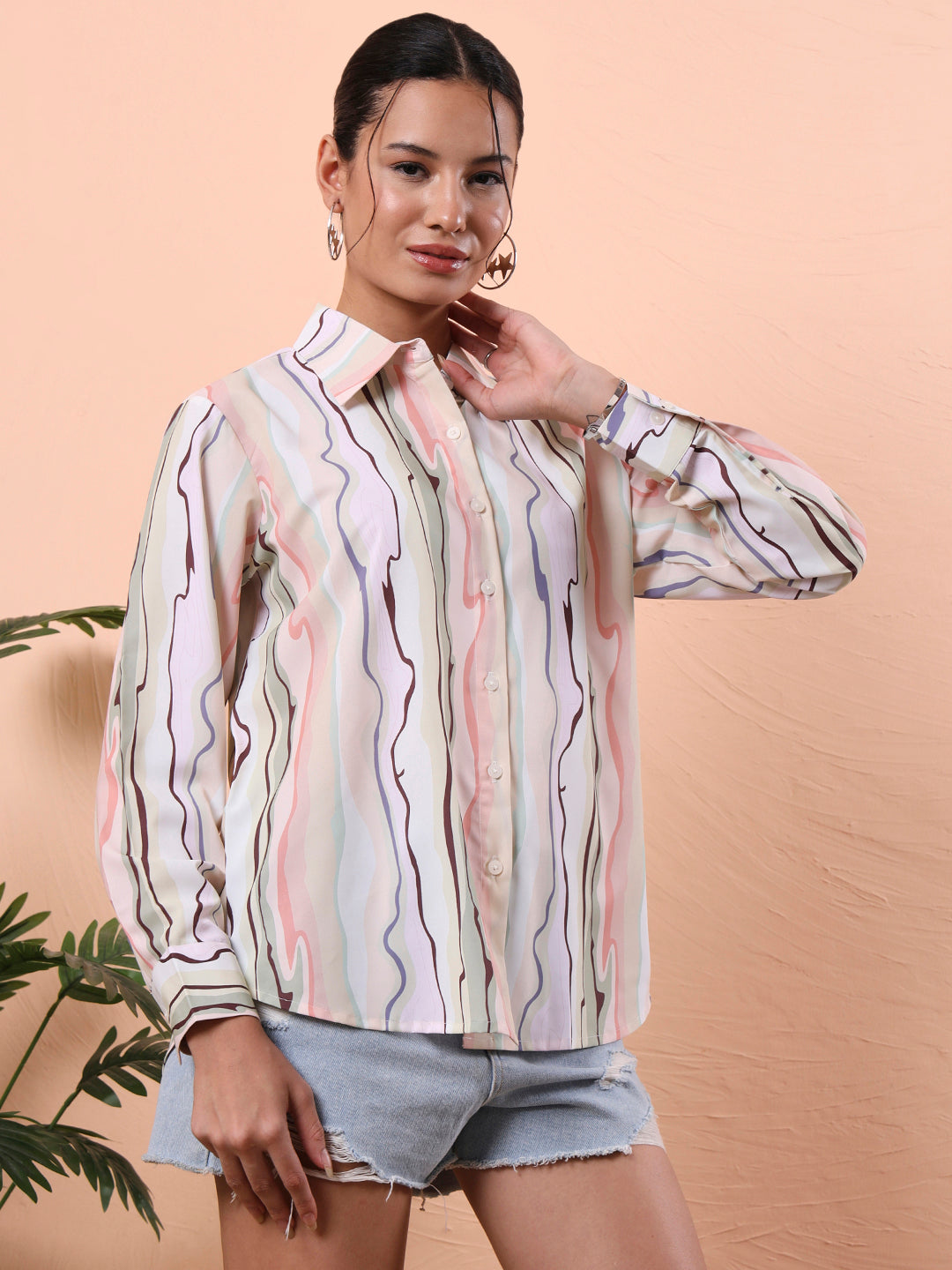 flex fit oversized relaxed opaque printed casual shirt