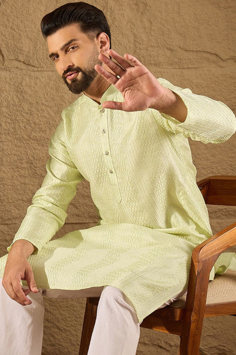 green silk blend solid embroidered straight kurta with trouser