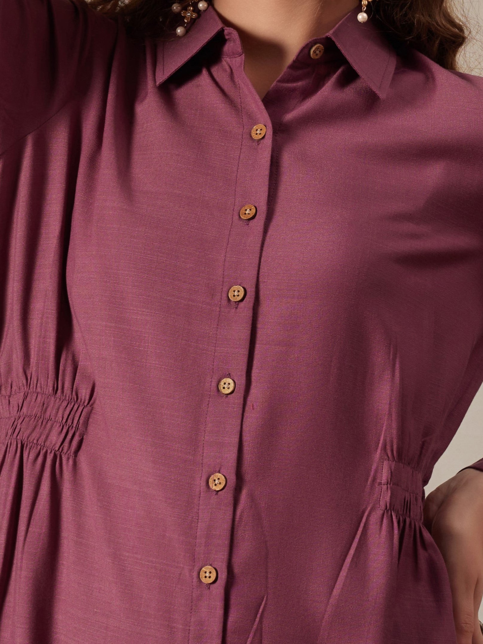 women shirt dress with figure enhancing waist