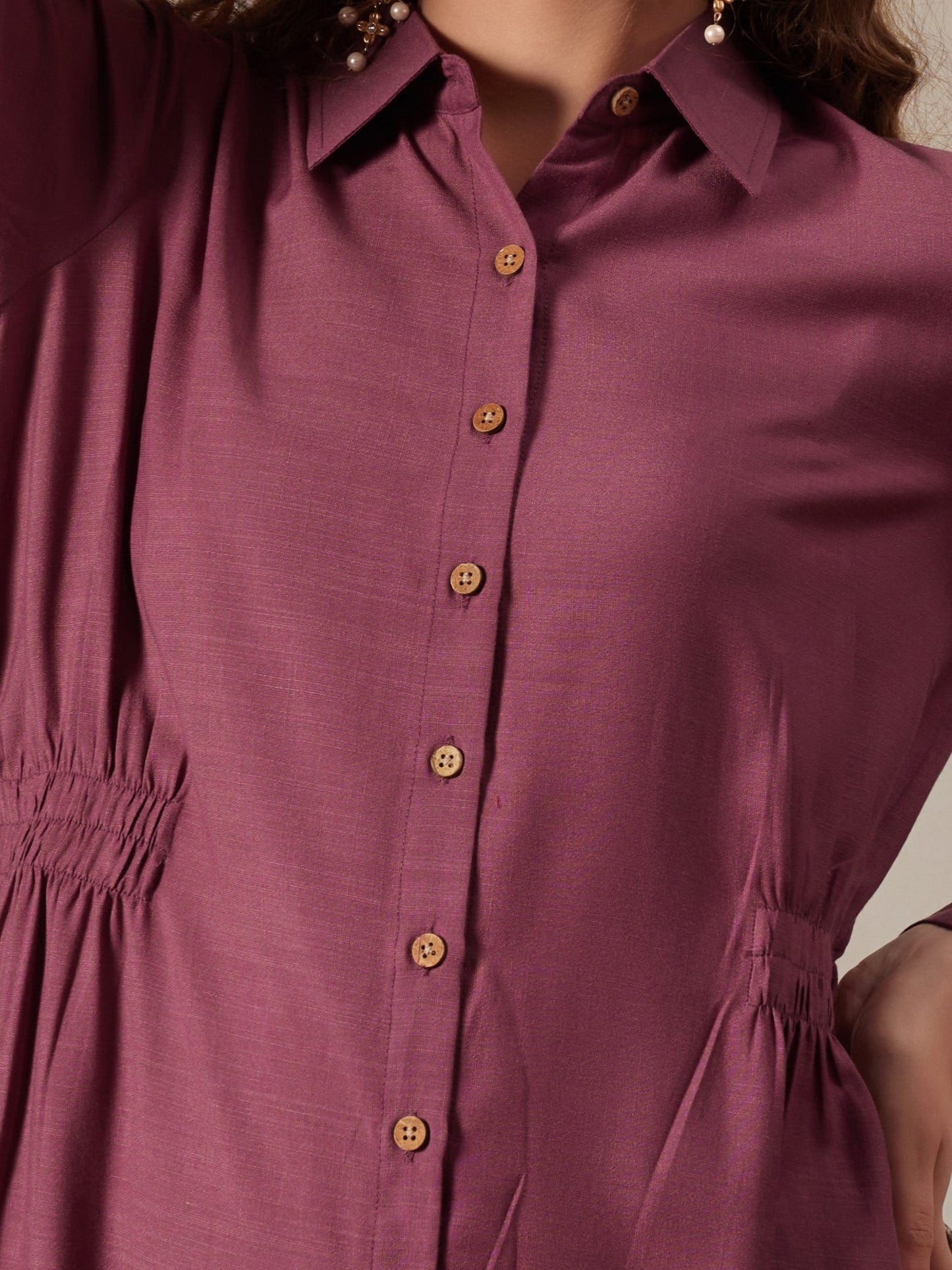 women shirt dress with figure enhancing waist