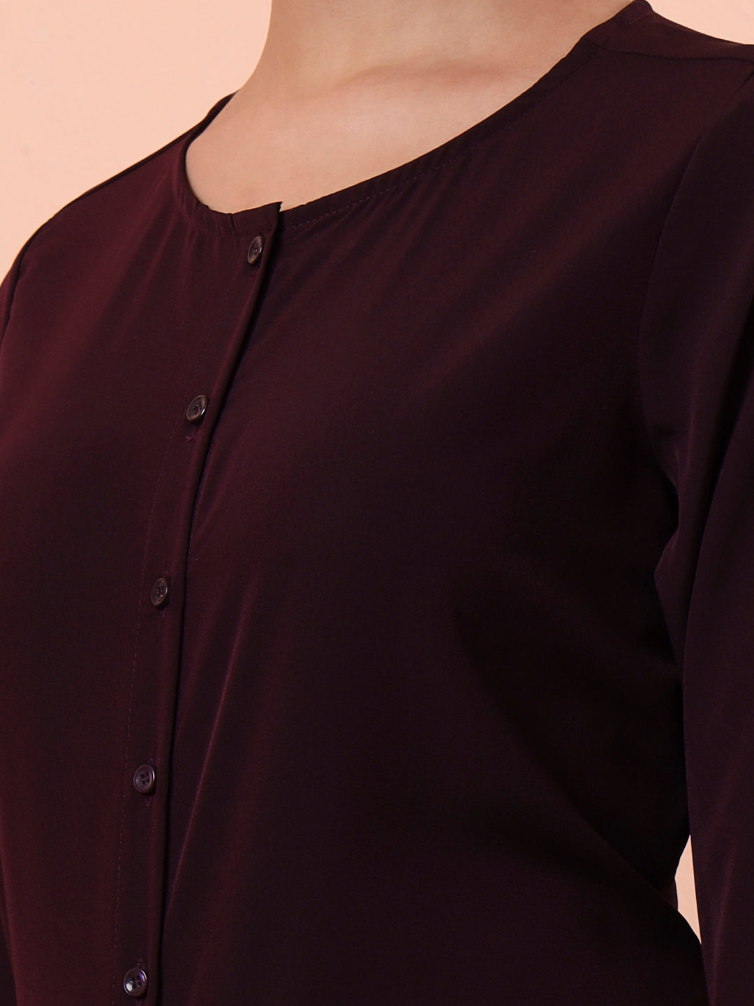 women smart mandarin collar solid polyester shirt