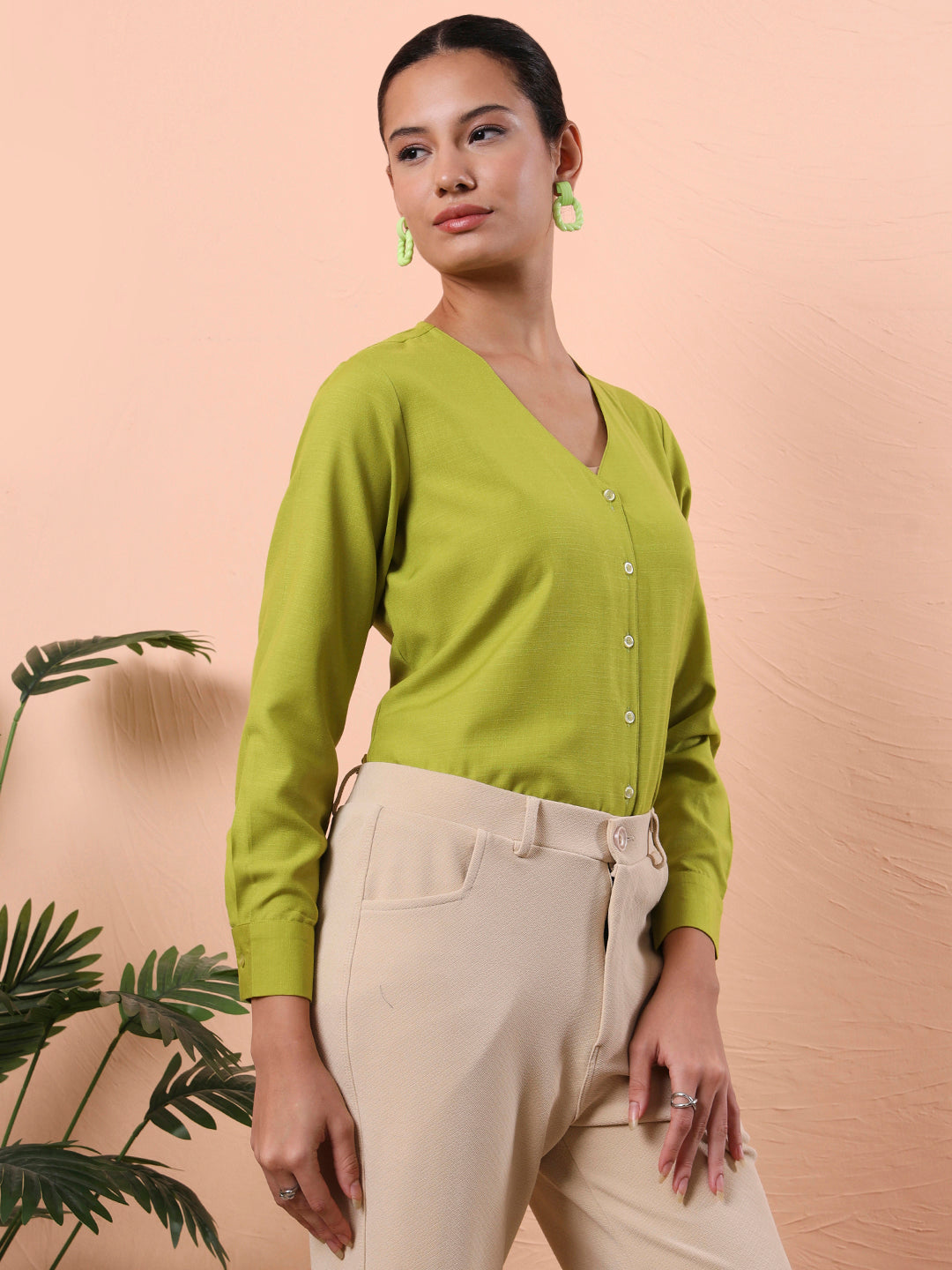 smart opaque v neck formal shirt