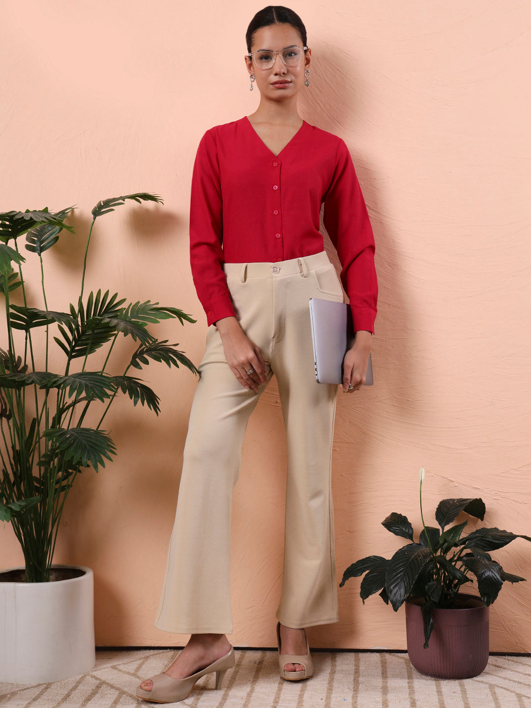 smart opaque v neck formal shirt