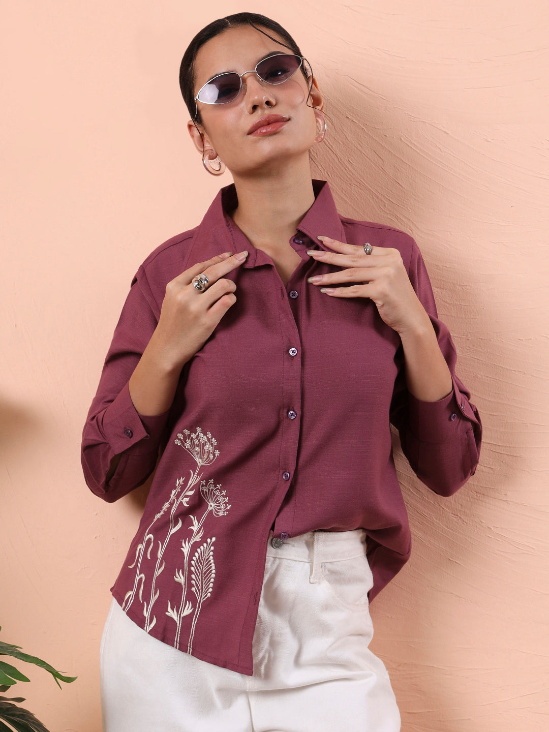 trendy embroidered long sleeve shirt