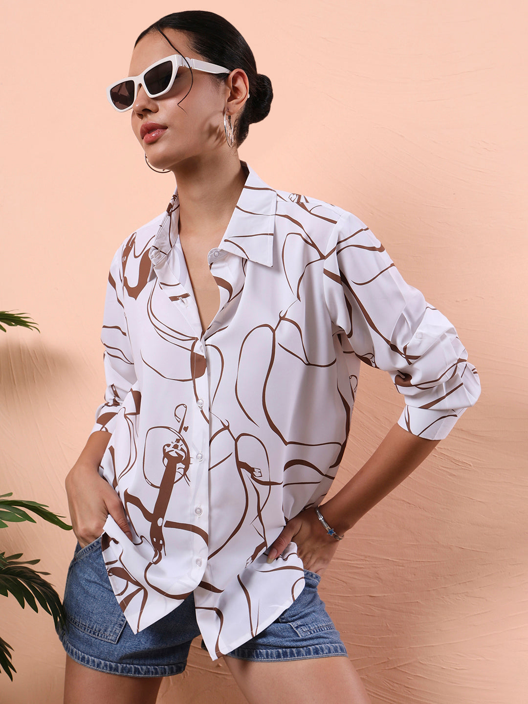 flex fit oversized relaxed opaque printed casual shirt