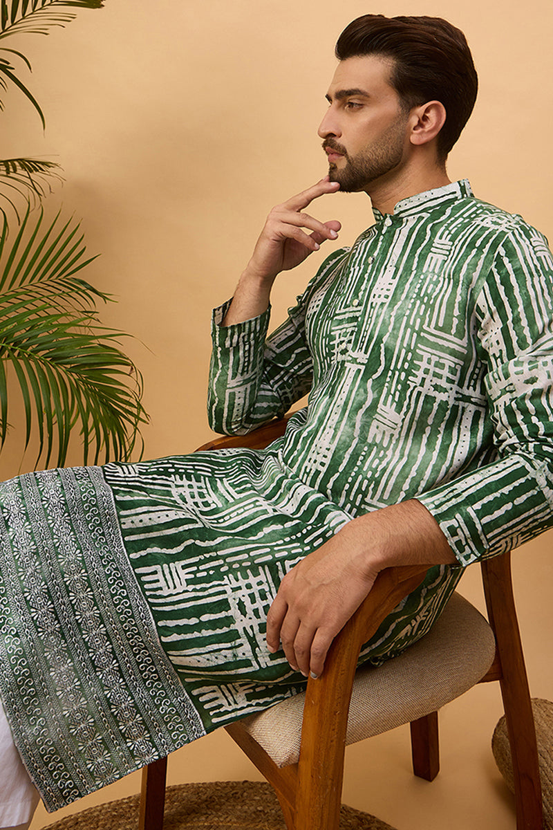 Green Viscose Rayon Batik Embroidered Straight Kurta MKU1500