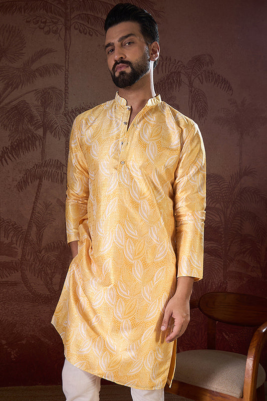 Yellow Silk Blend Floral Printed Straight Kurta With Trouser MKSET1937
