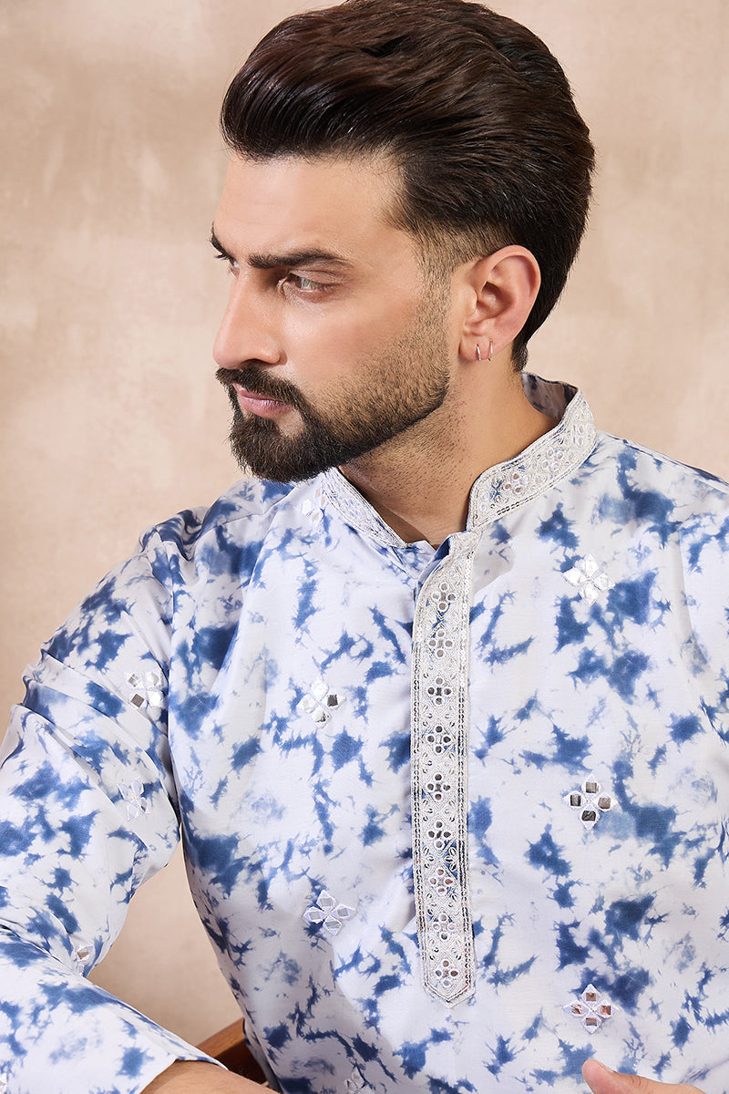 Blue Silk Blend Solid Embroidered Straight Kurta With Trouser MKSET2004
