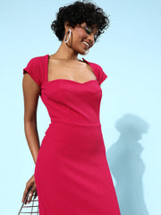 athena women bright fuchsia solid sweetheart neck dress 1