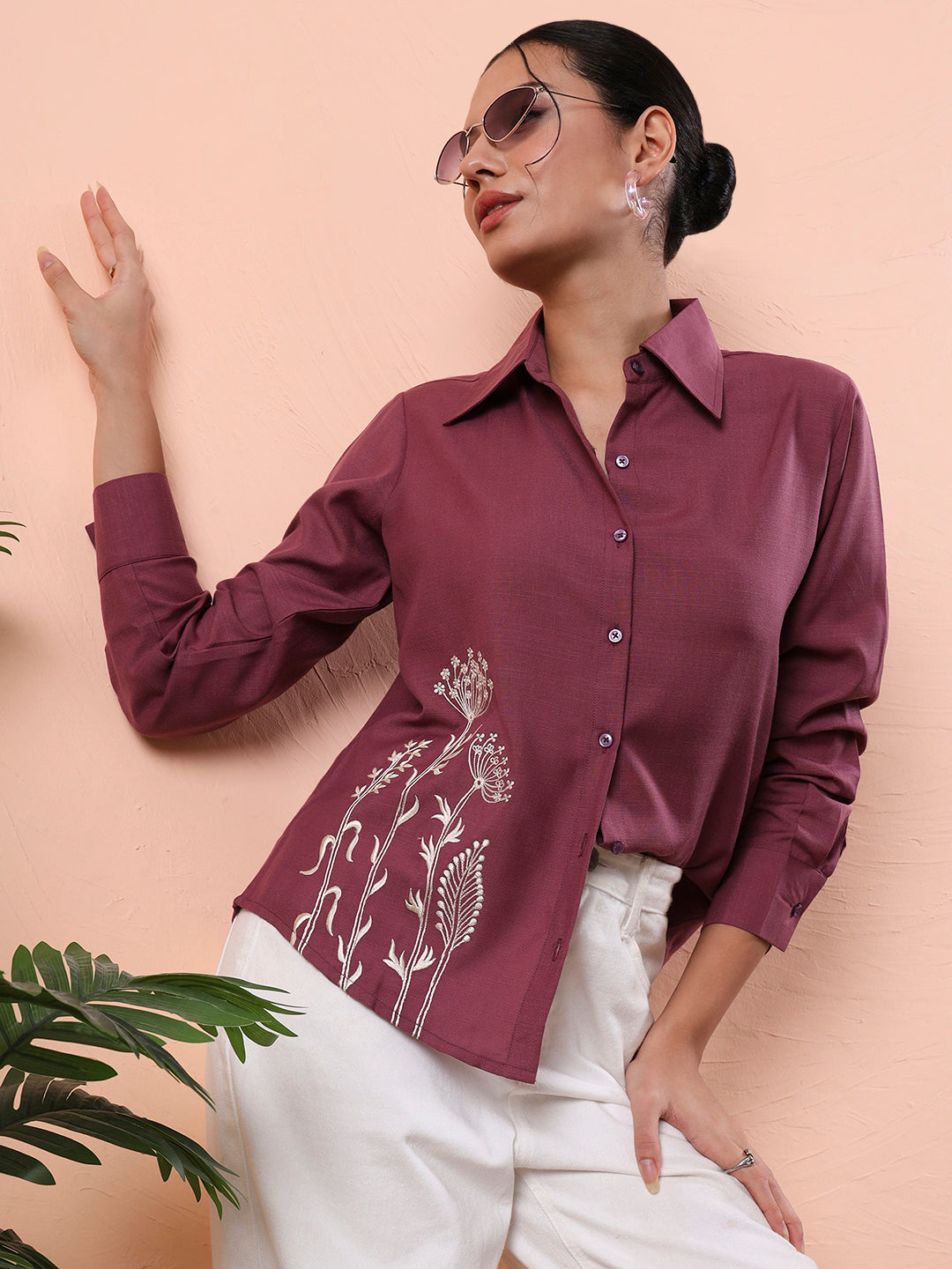 trendy embroidered long sleeve shirt