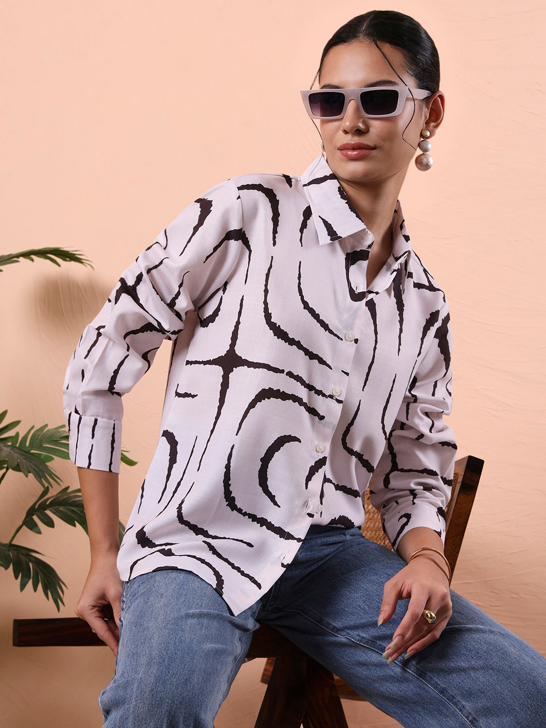 women opaque printed casual shirt