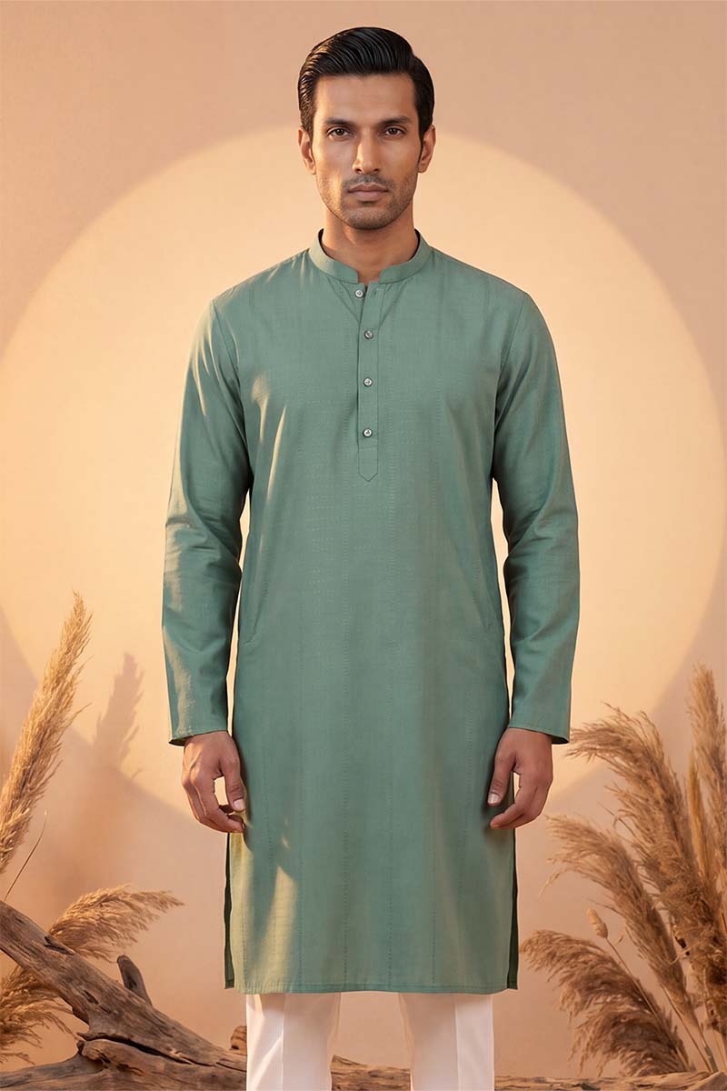 Mens Green Silk Blend Solid Solid Kurta MKU2221