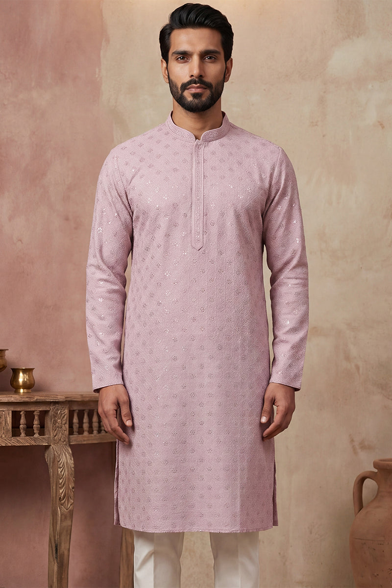 Purple Viscose Rayon Solid Embroidered Straight Kurta with Trouser MKSET1583