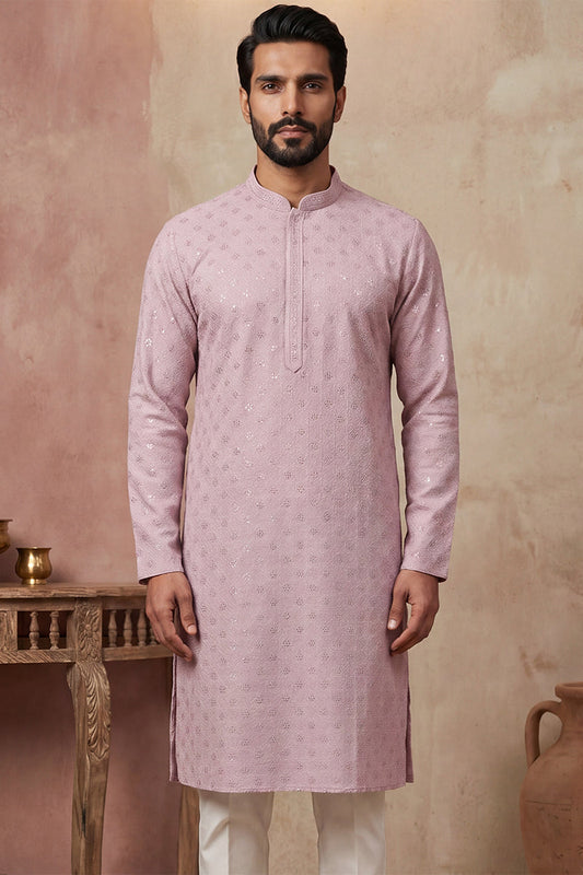 Purple Viscose Rayon Solid Embroidered Straight Kurta with Trouser MKSET1583