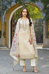 off white silk blend solid embroidered straight kurta trousers with dupatta