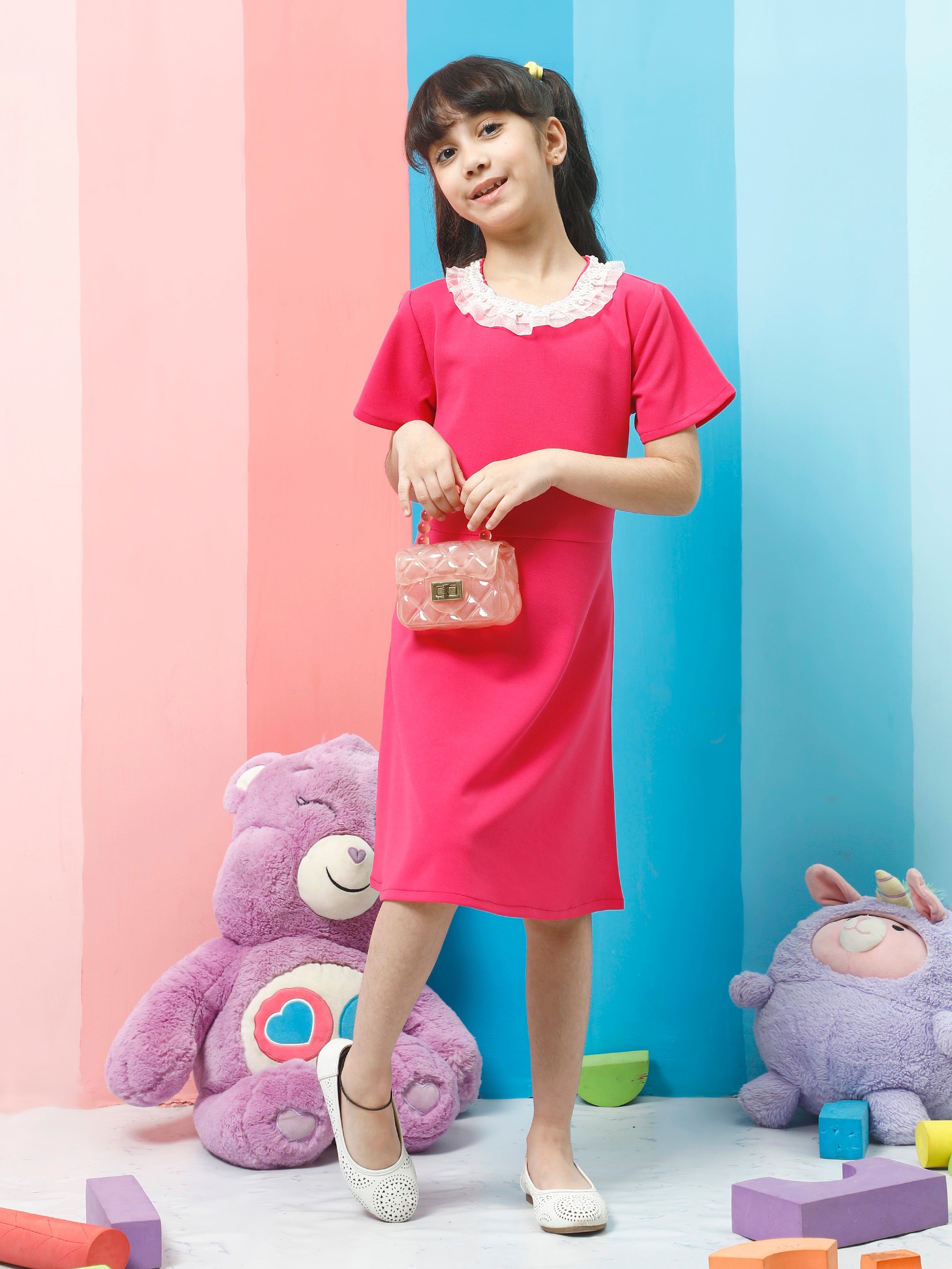 athena fuschia solid lace dress