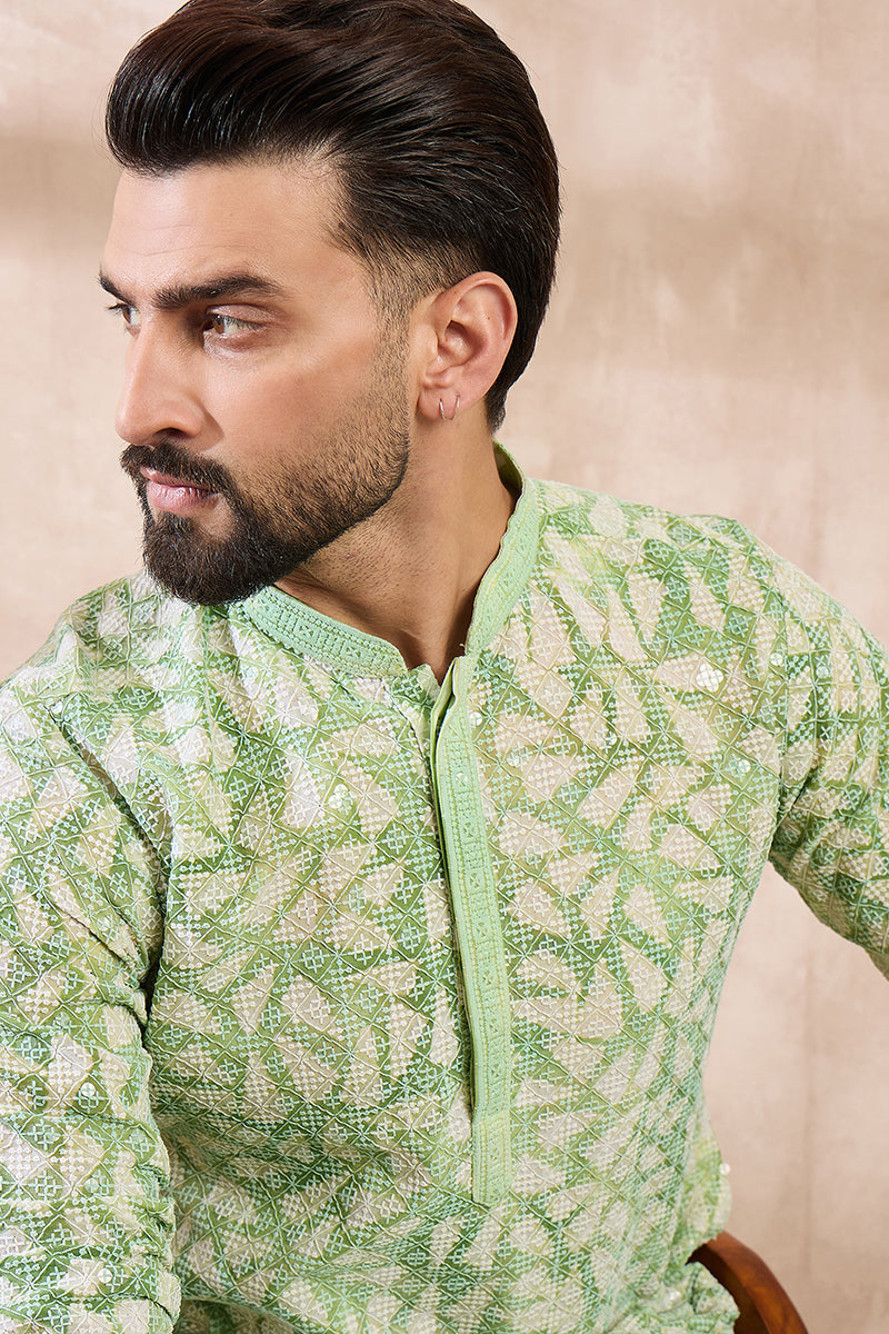 Green Viscose Rayon Ethnic Motifs Embroidered Straight Kurta With Trouser MKSET1672