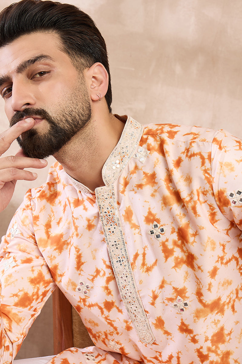 Orange Silk Blend Solid Embroidered Straight Kurta MKU2002