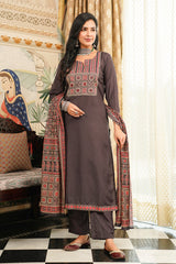 black rayon blend ajrakh printed straight kurta trousers with dupatta 