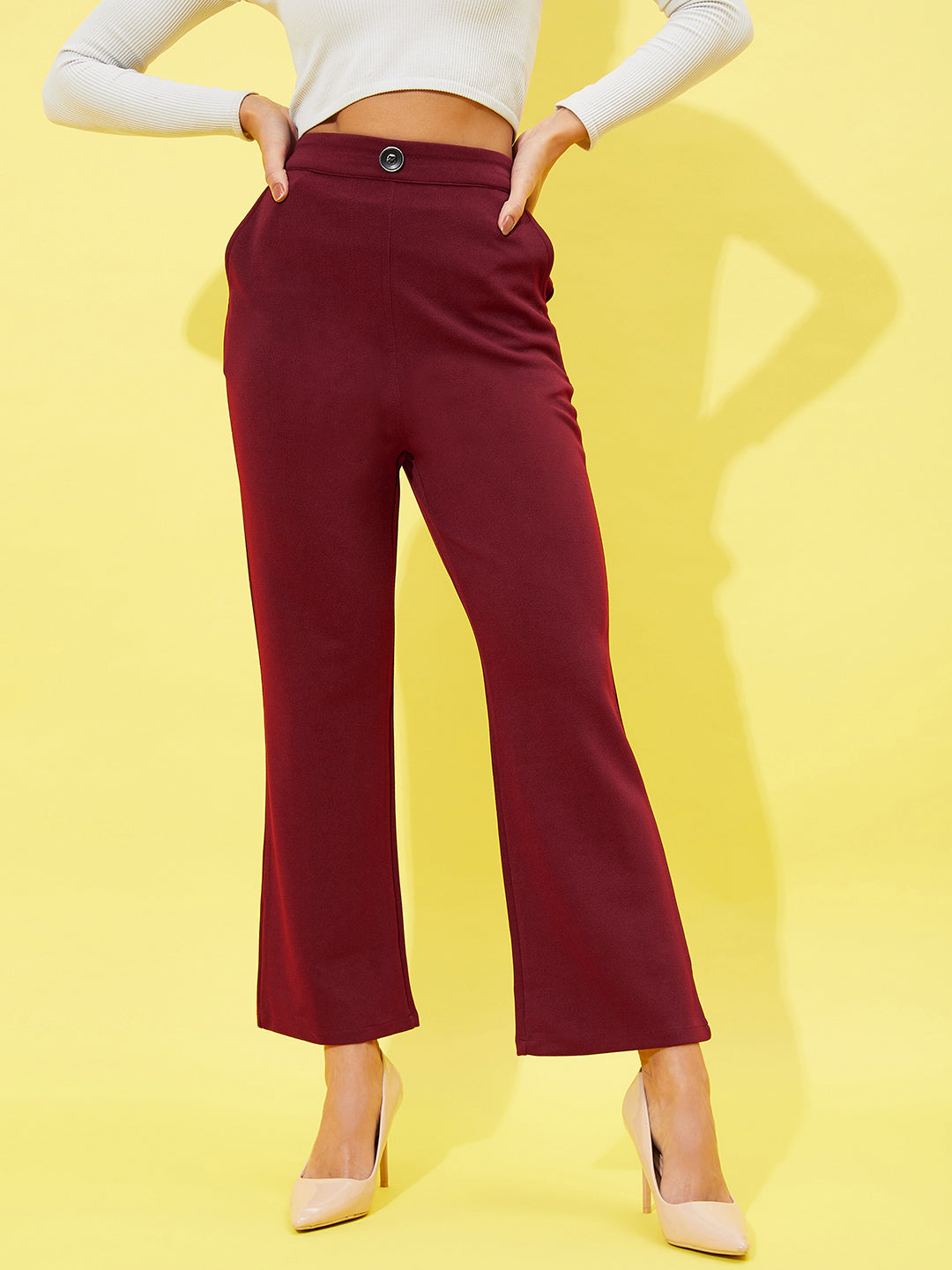 athena women comfort high rise plain parallel trousers