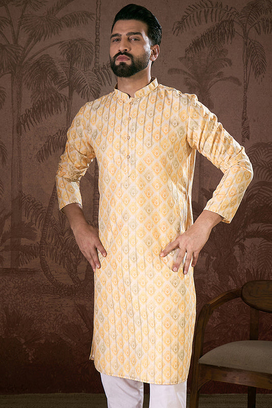 White Silk Blend Ethnic Motifs Printed Straight Kurta With Trouser MKSET1914