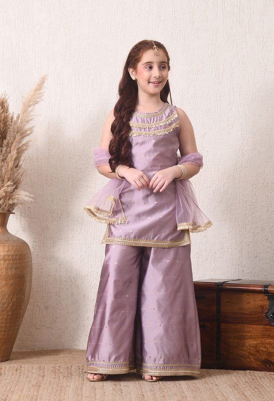 Indi Loom Couture Girls Lavender Embellished Kurta with Sharara & Dupatta Set ILKSD58
