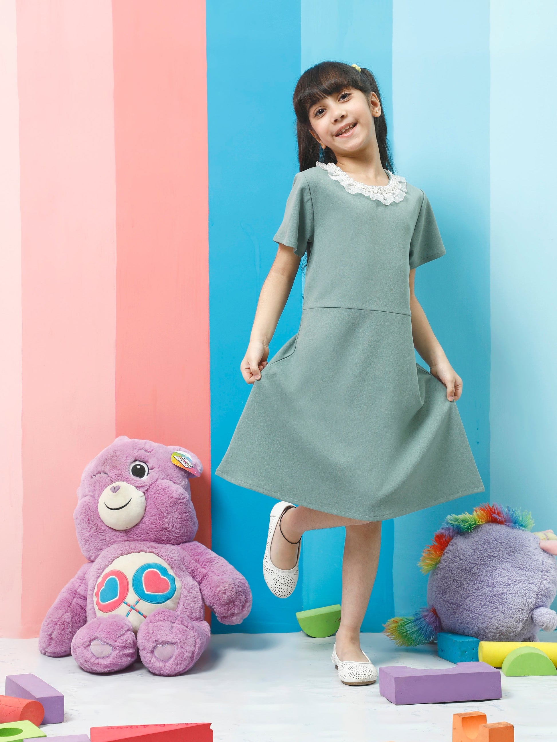 athena green solid lace dress 1