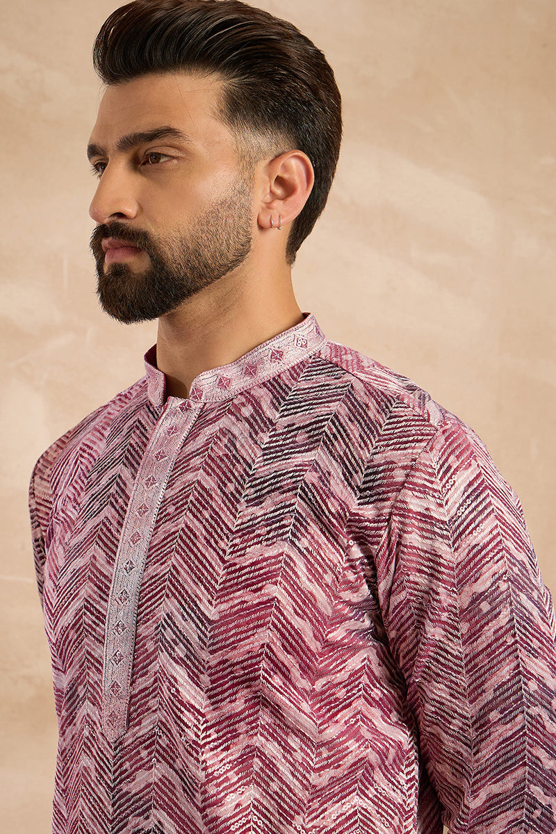 Maroon Silk Blend Solid Embroidered Straight Kurta With Trouser MKSET1729