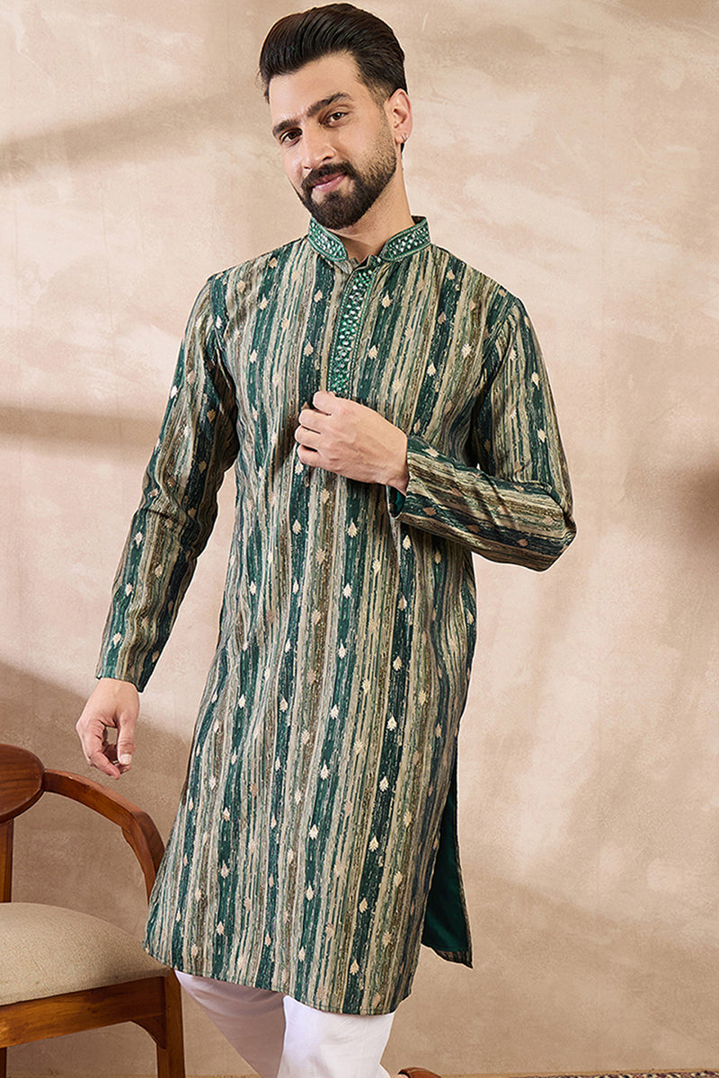 Green Silk Blend Abstract Printed Straight Kurta With Trouser MKSET2007