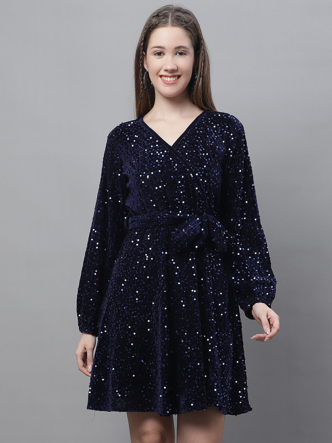 Womens Sequin Velvet A Line Dress