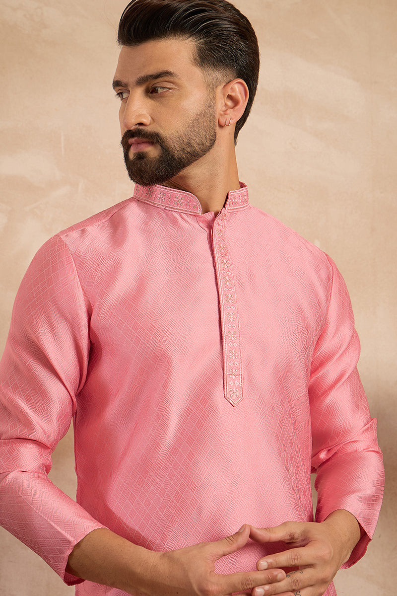 Pink Polyester Solid Embroidered Straight Kurta MKU1842