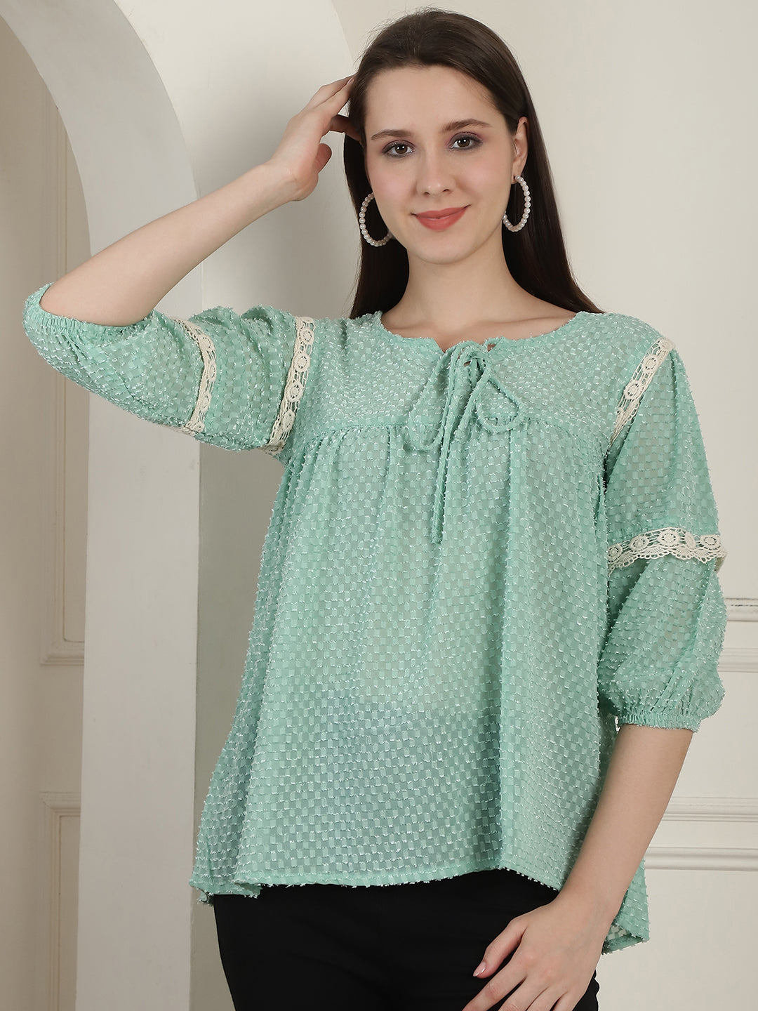 Green Peplum Womens Top