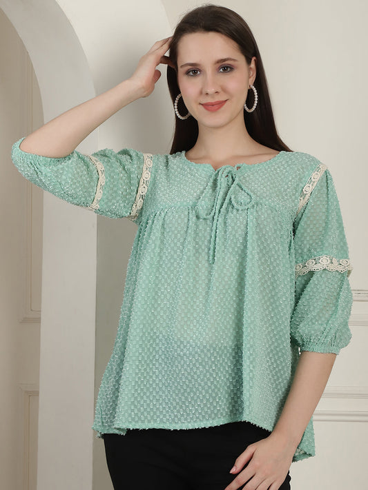 Green Peplum Womens Top