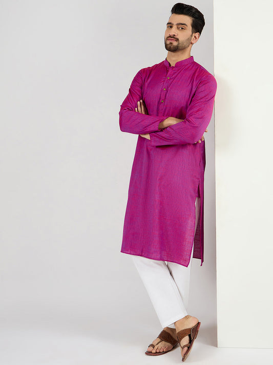 Pink Cotton Solid Woven Design Straight Kurta With Pant Set MKSET1100