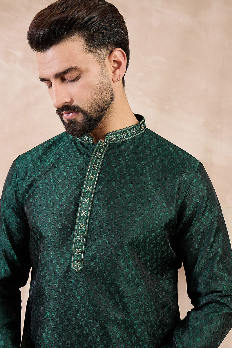 Green Silk Blend Solid Woven Design Straight Kurta MKU1900