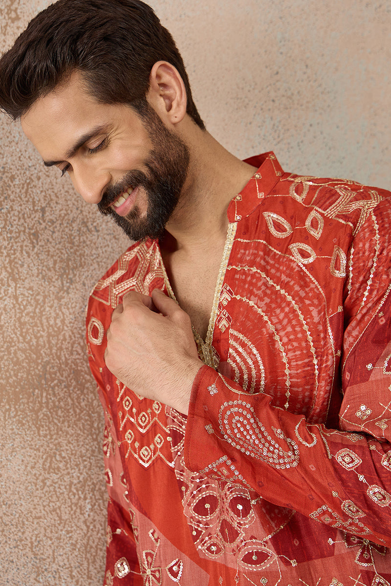 Mens Orange Modal Ethnic Motifs Printed Kurta MKU2457