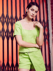 athena lime green square neck cotton canvas regular top