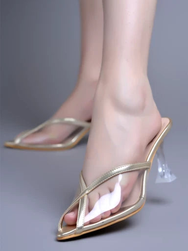 Stylestry Classy Transparent Style Golden Pumps for Women & Girls